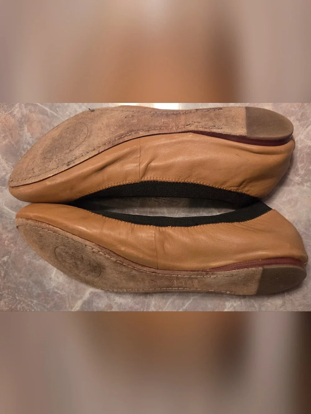 Tory Burch Tan Leather Logo Ballet Flats